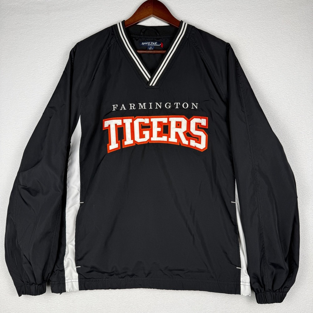 Farmington Tigers Sport-Tek Windbreaker Pullover Mens M Black V-Neck Embroidered